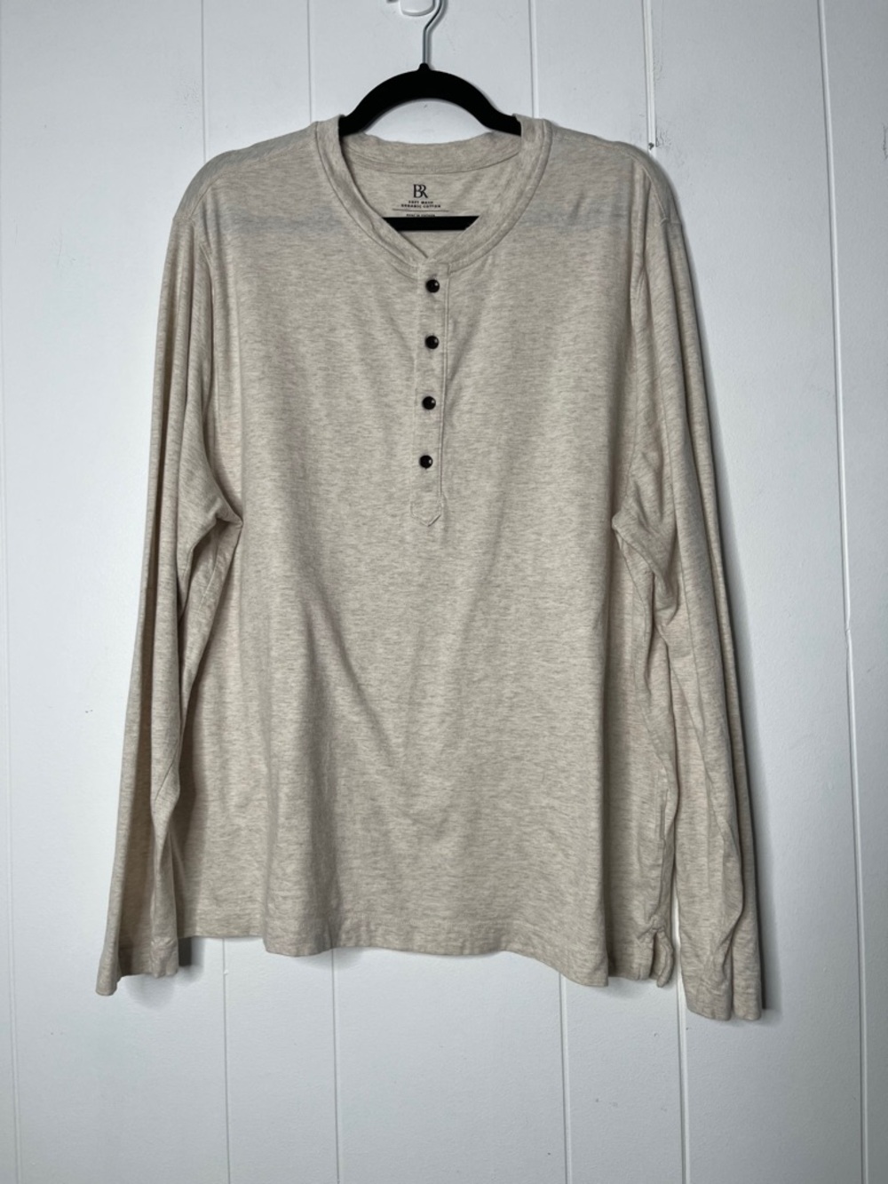 Banana Republic Soft Wash Organic Cotton Light Beige Long-Sleeve Henley Shirt XL